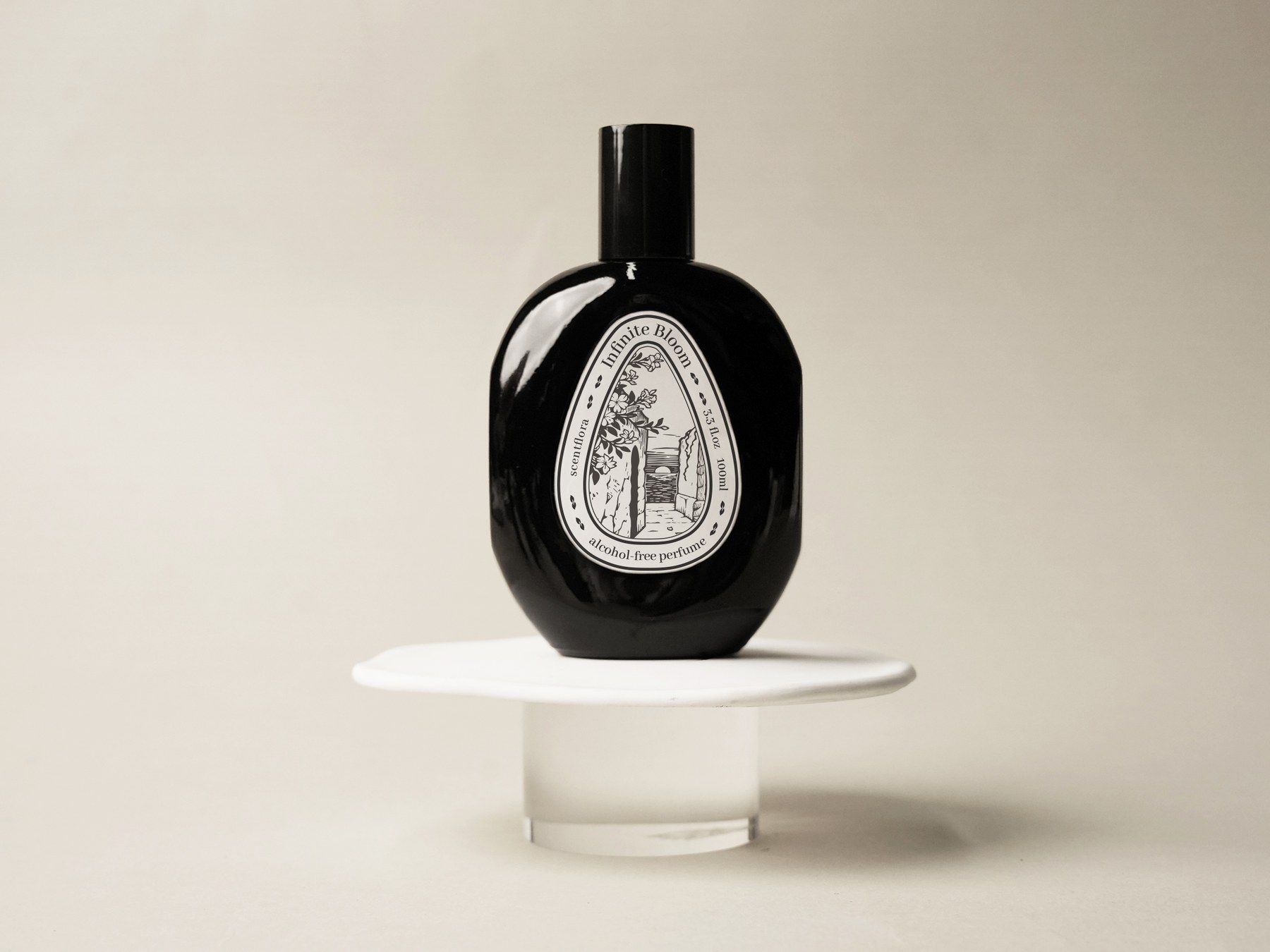YFF alcohol-free perfume bottles on a stand