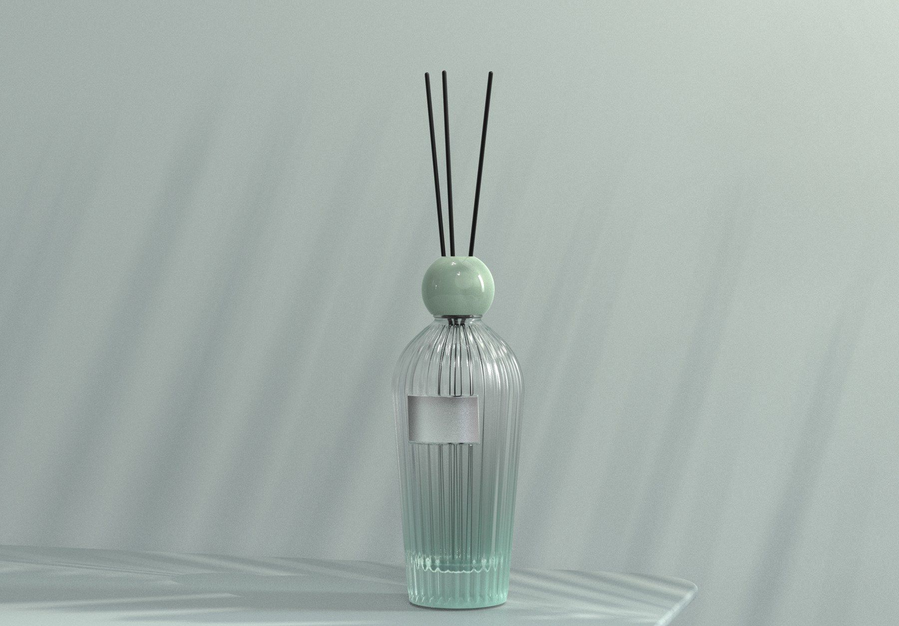 Ribbed reed diffuser with green liquid