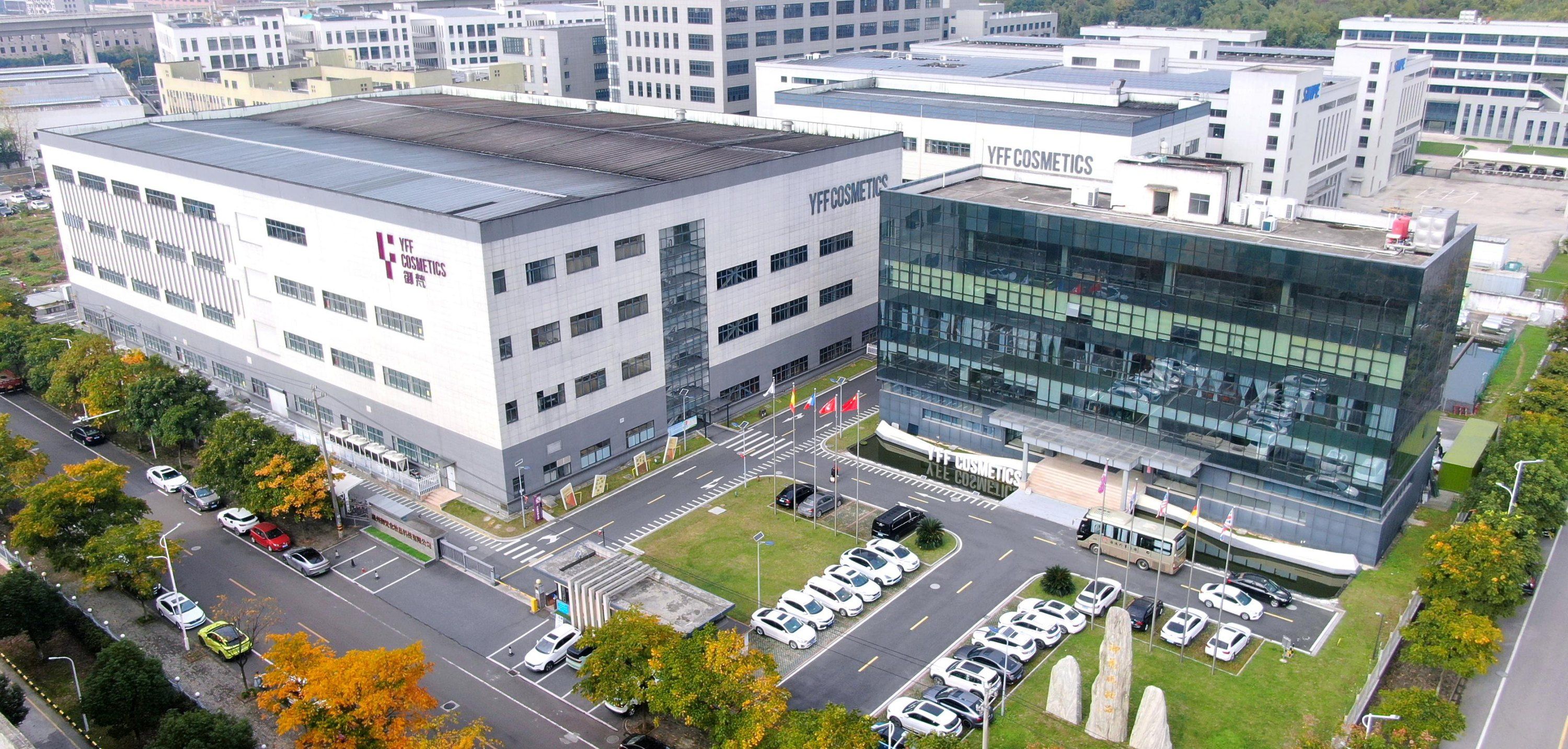 Aerial view of the YFF Cosmetics plant in Huzhou, Zhejiang, China